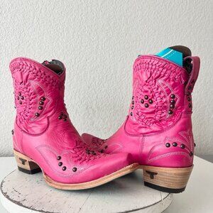Lane COSSETTE Womens Cowboy Booties 9 Western Cowgirl Pink Leather Short Boots